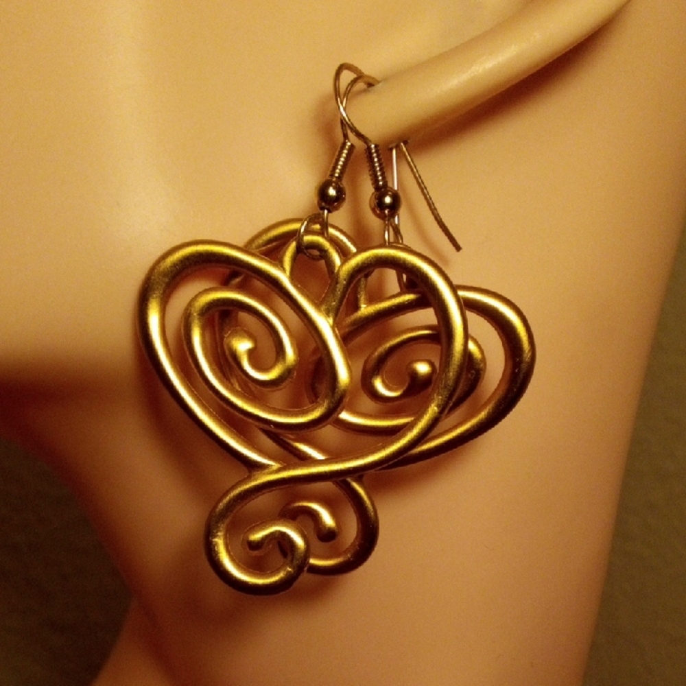 Gold Heart Swirl Drop Earrings - Women Jewelry